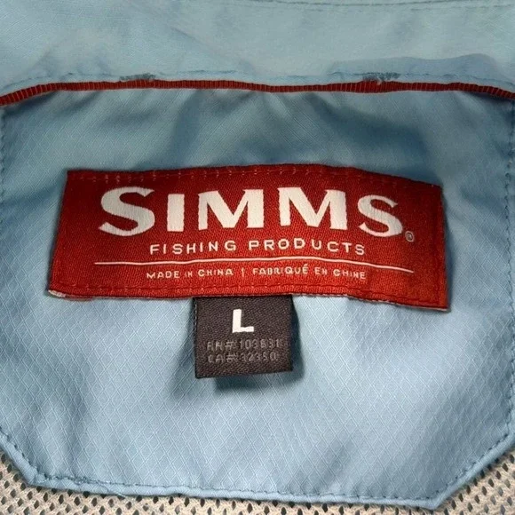Simms Fishing Products Light Blue Short Sleeve Button Up Shirt Men Large Outdoor - Picture 9 of 15
